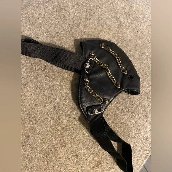 Handmade Steampunk Faux Leather Mask w/ Brass Chains & Gears